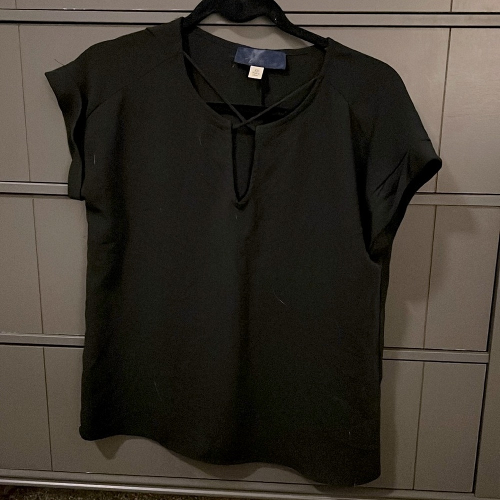 Blue Rain black short-sleeve blouse with neck detail